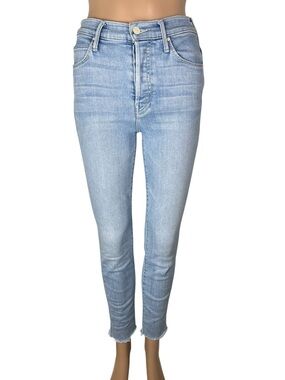 Mother The Stunner Ankle Fray Raw Hem Light Wash Mid Rise Stretch Skinny Jeans